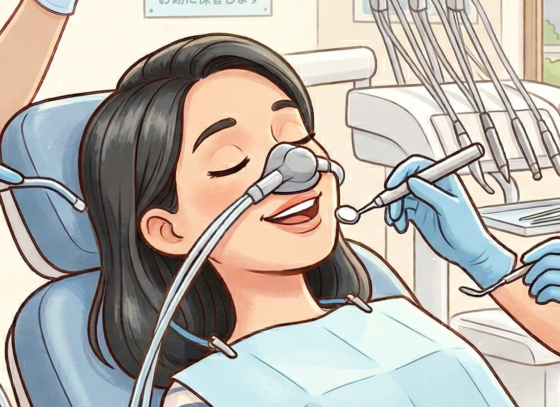 笑気吸入鎮静法の様子のイラスト